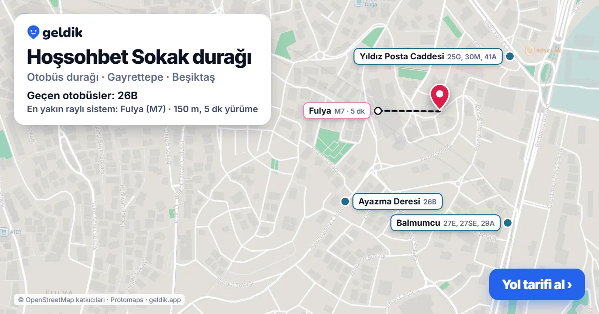 Hoşsohbet Sokak otobüs durağı haritada: konumu ve yakındaki duraklar