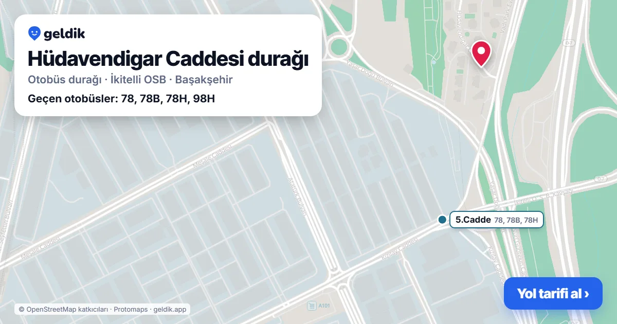 Hüdavendigar Caddesi otobüs durağı haritada: konumu ve yakındaki duraklar