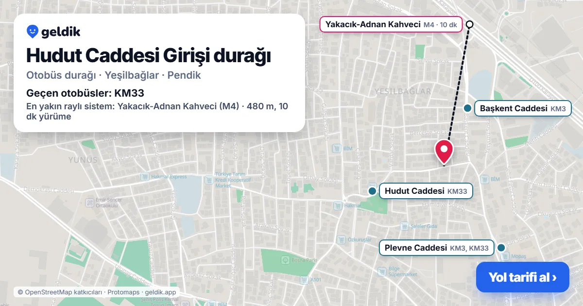 Hudut Caddesi Girişi otobüs durağı haritada: konumu ve yakındaki duraklar