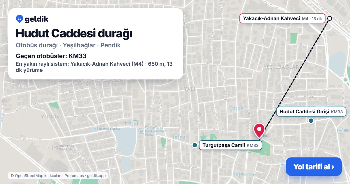 Hudut Caddesi otobüs durağı haritada: konumu ve yakındaki duraklar