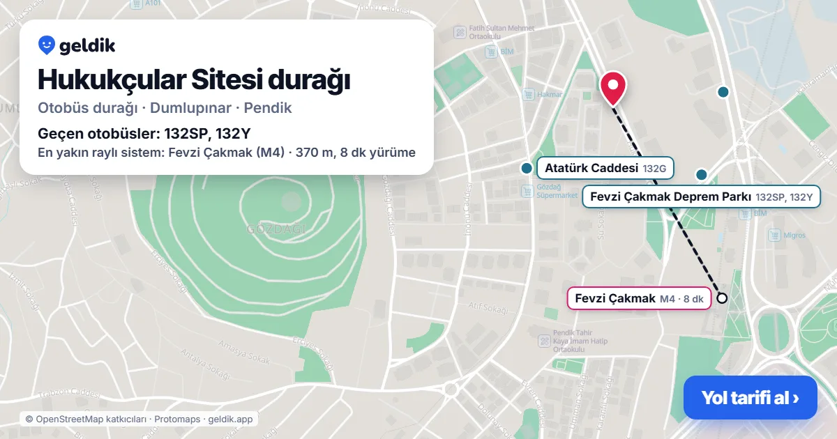 Hukukçular Sitesi otobüs durağı haritada: konumu ve yakındaki duraklar
