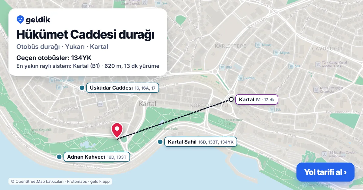 Hükümet Caddesi otobüs durağı haritada: konumu ve yakındaki duraklar
