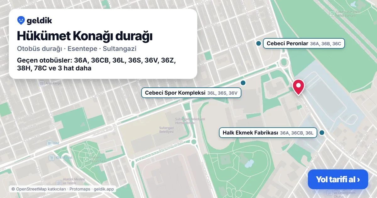 Hükümet Konağı otobüs durağı haritada: konumu ve yakındaki duraklar