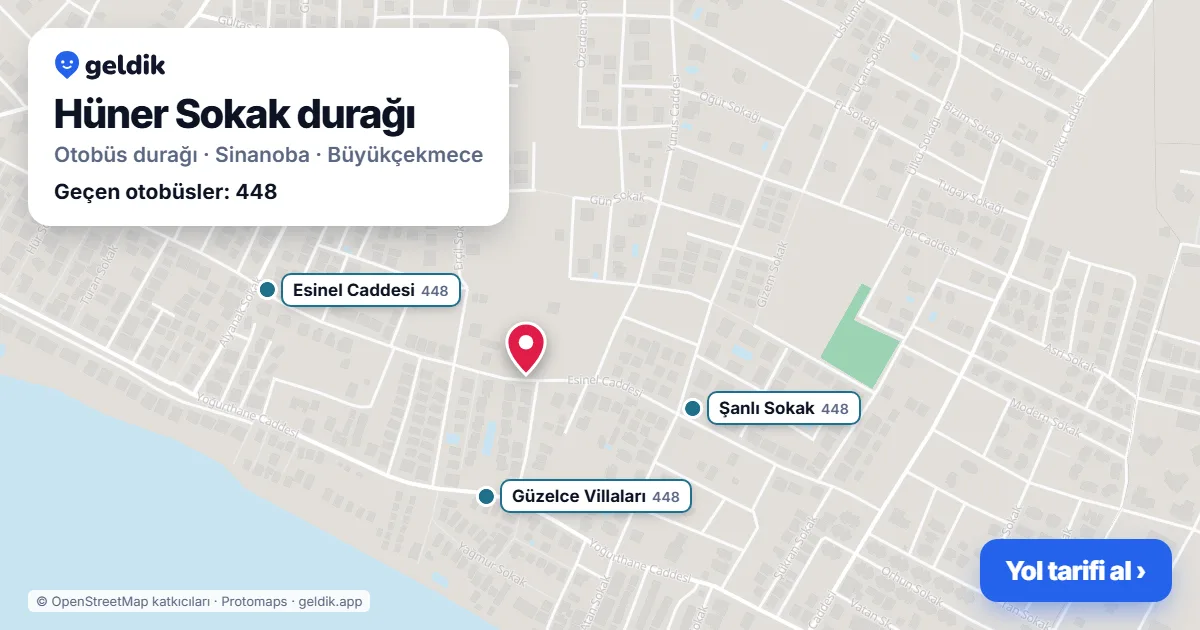 Hüner Sokak otobüs durağı haritada: konumu ve yakındaki duraklar