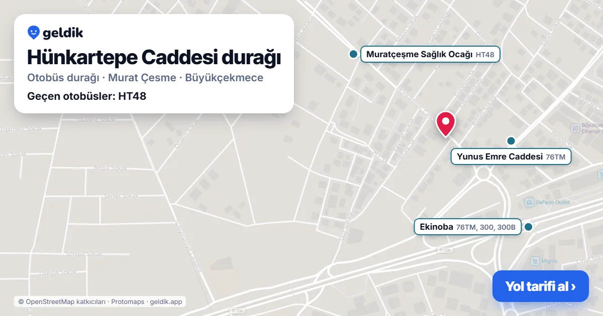 Hünkartepe Caddesi otobüs durağı haritada: konumu ve yakındaki duraklar