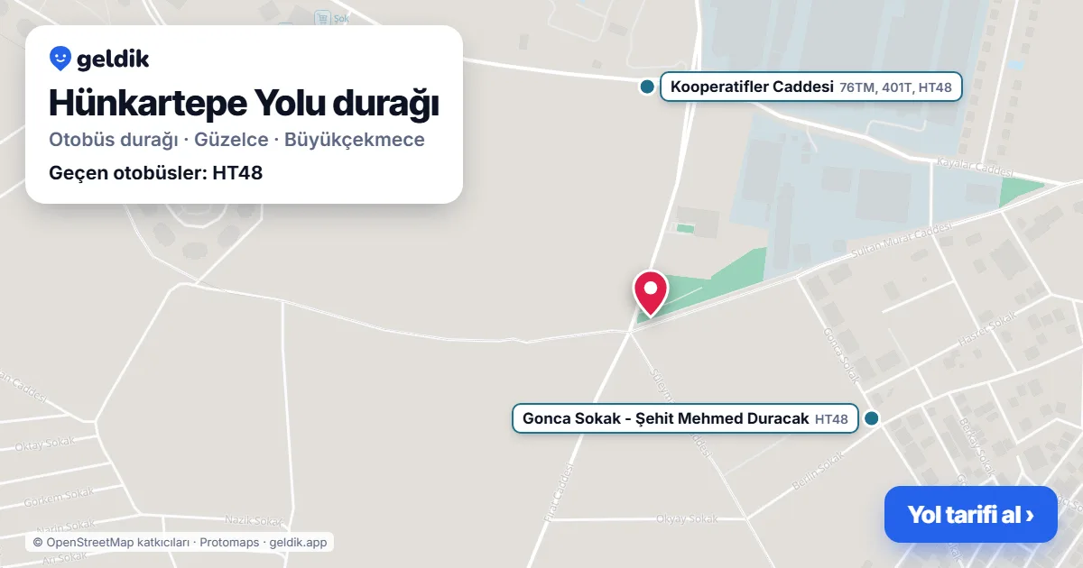 Hünkartepe Yolu otobüs durağı haritada: konumu ve yakındaki duraklar