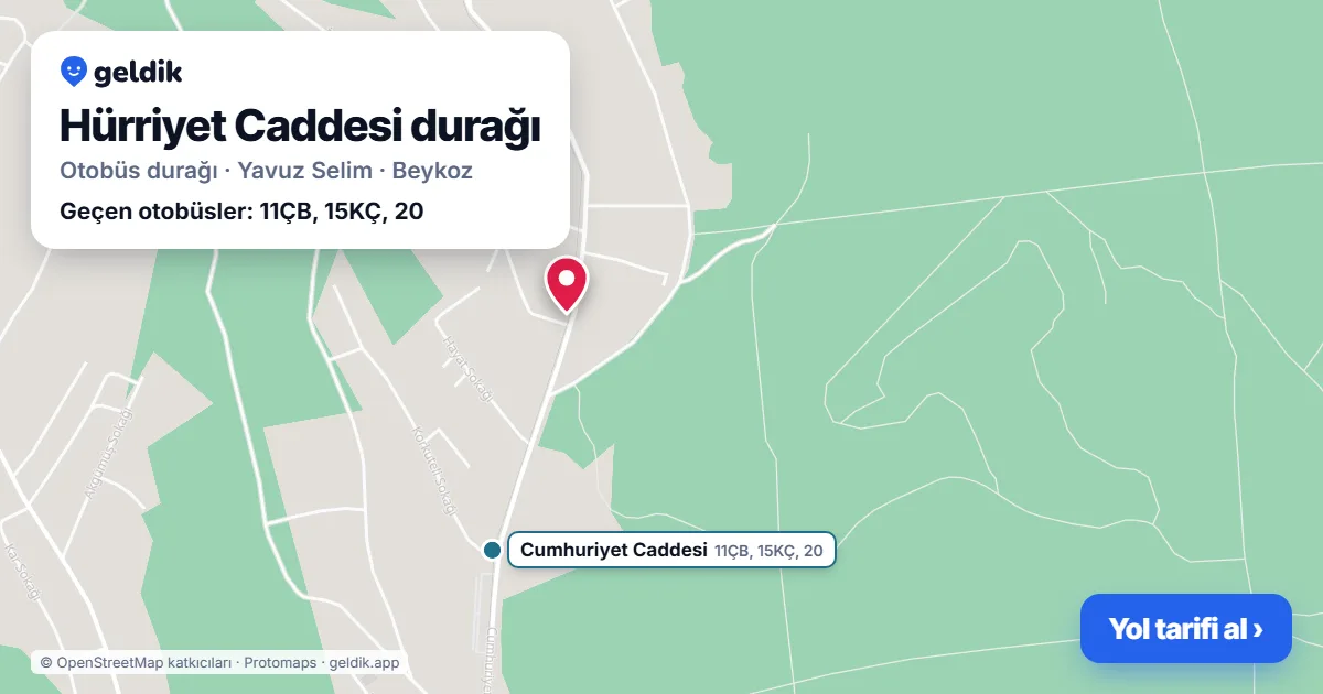 Hürriyet Caddesi otobüs durağı haritada: konumu ve yakındaki duraklar
