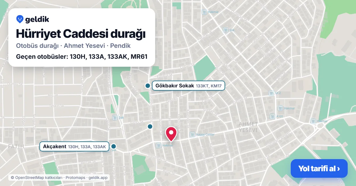 Hürriyet Caddesi otobüs durağı haritada: konumu ve yakındaki duraklar