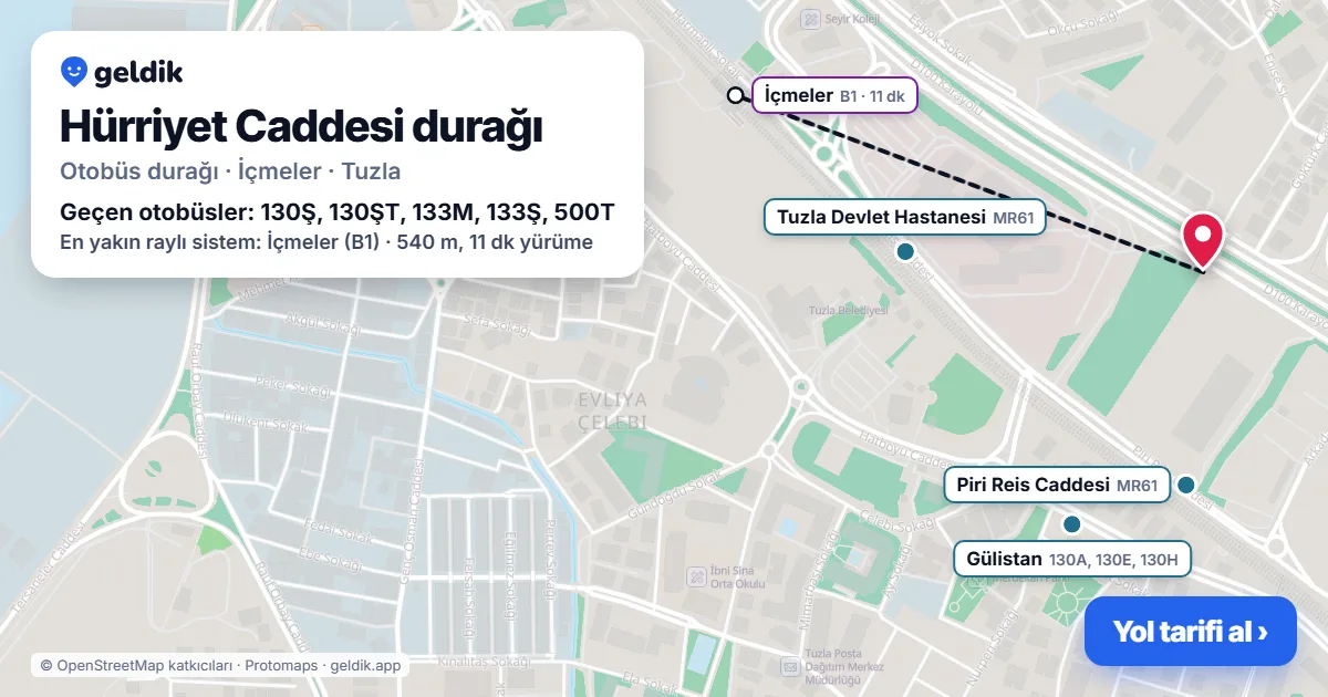 Hürriyet Caddesi otobüs durağı haritada: konumu ve yakındaki duraklar