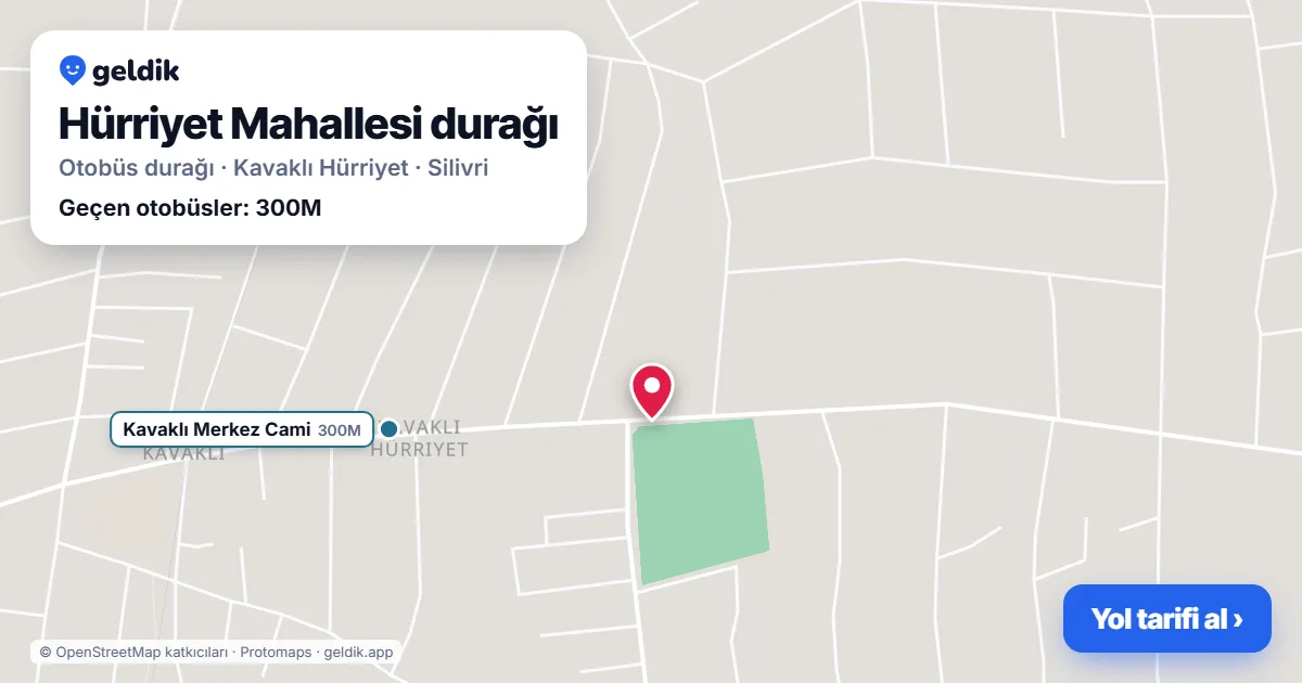 Hürriyet Mahallesi otobüs durağı haritada: konumu ve yakındaki duraklar