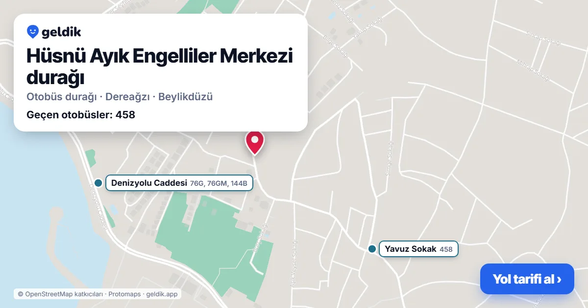Hüsnü Ayık Engelliler Merkezi otobüs durağı haritada: konumu ve yakındaki duraklar