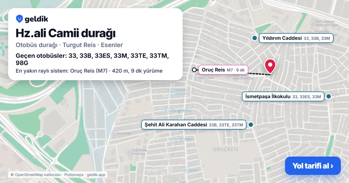 Hz.ali Camii otobüs durağı haritada: konumu ve yakındaki duraklar