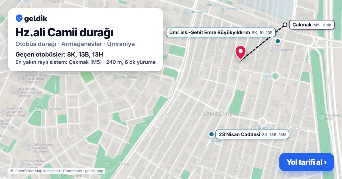 Hz.ali Camii otobüs durağı haritada: konumu ve yakındaki duraklar