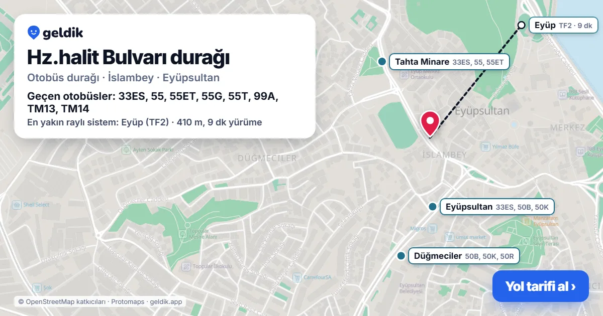 Hz.halit Bulvarı otobüs durağı haritada: konumu ve yakındaki duraklar