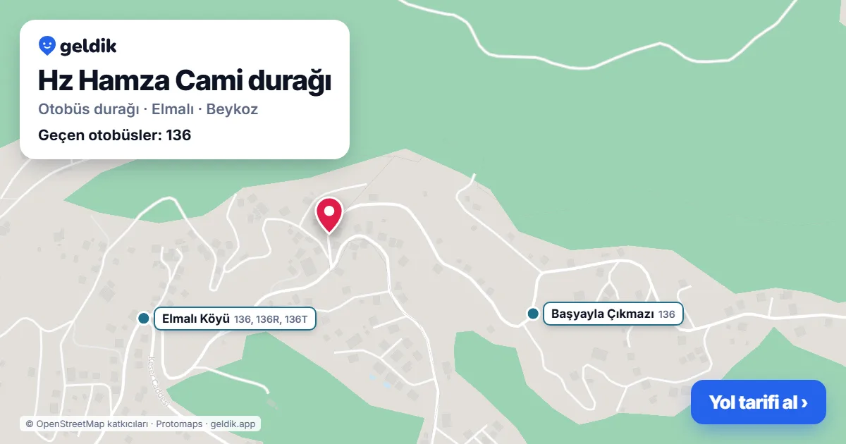Hz Hamza Cami otobüs durağı haritada: konumu ve yakındaki duraklar
