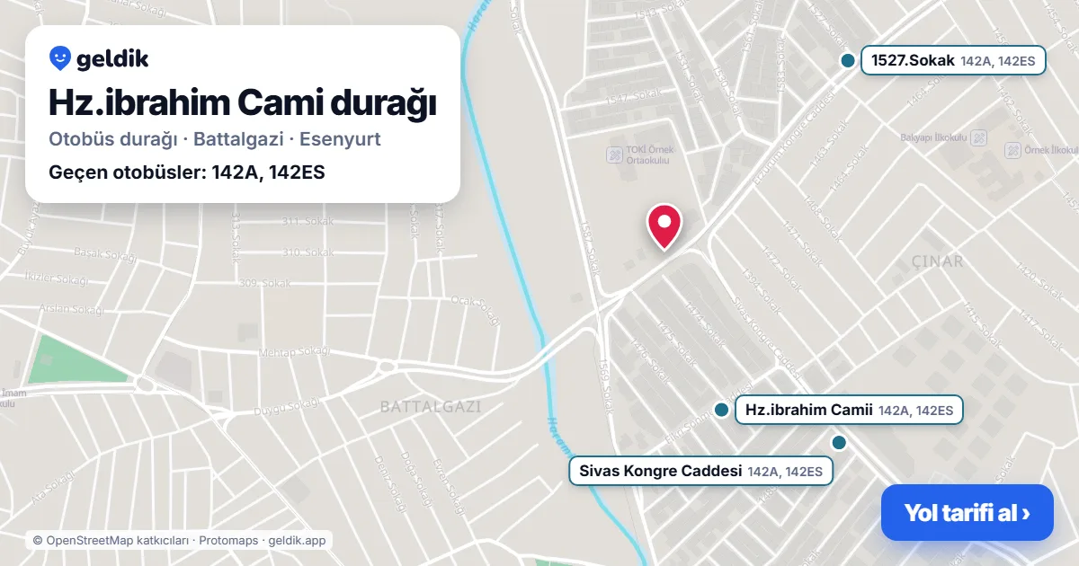 Hz.ibrahim Cami otobüs durağı haritada: konumu ve yakındaki duraklar