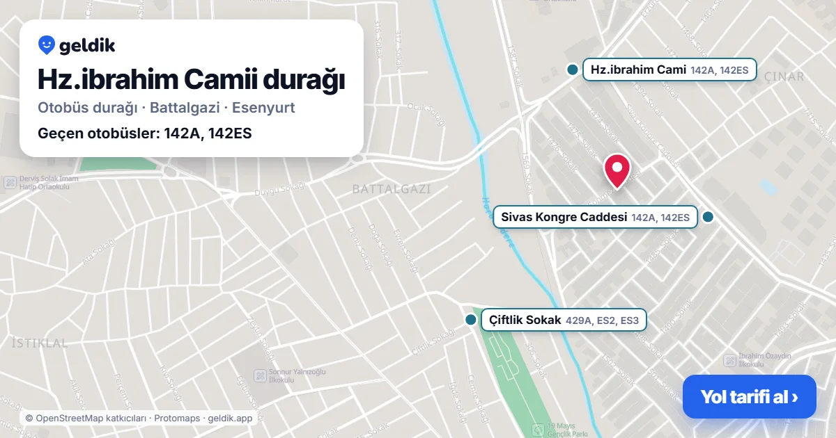Hz.ibrahim Camii otobüs durağı haritada: konumu ve yakındaki duraklar