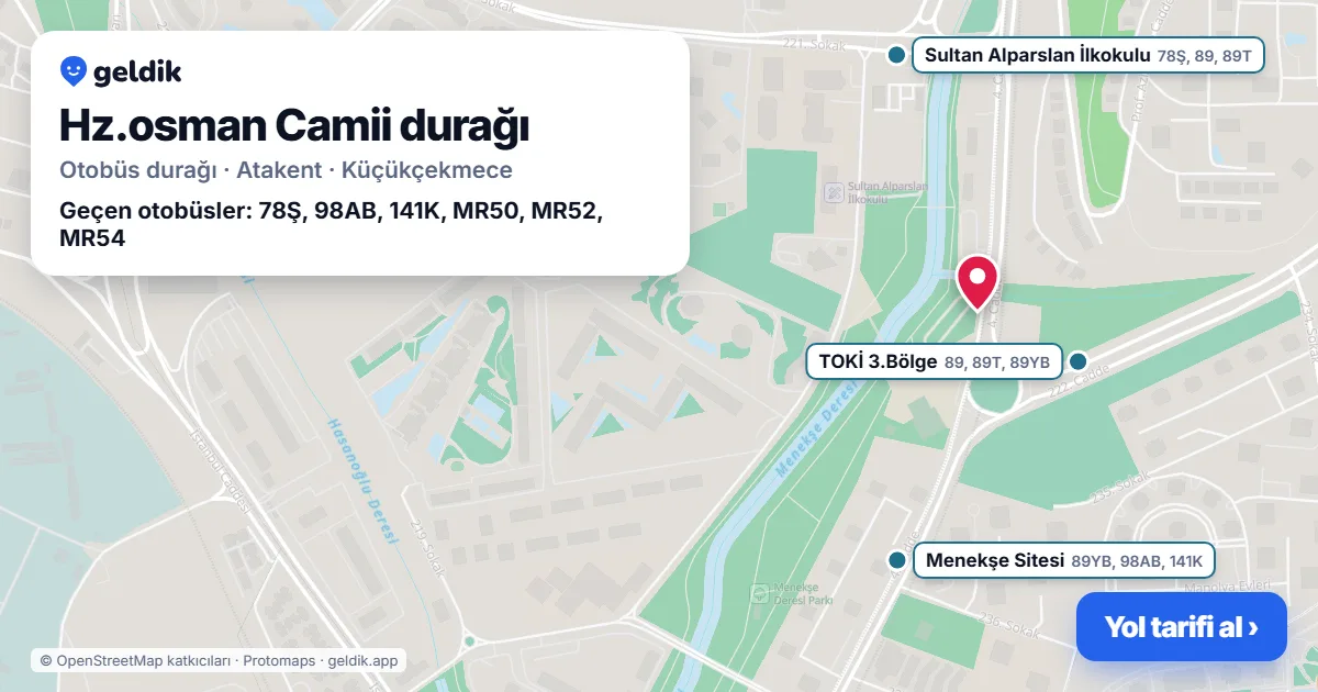 Hz.osman Camii otobüs durağı haritada: konumu ve yakındaki duraklar
