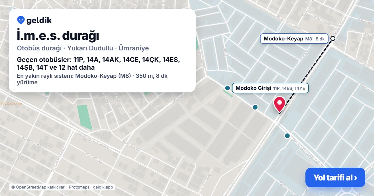 İ.m.e.s. otobüs durağı haritada: konumu ve yakındaki duraklar