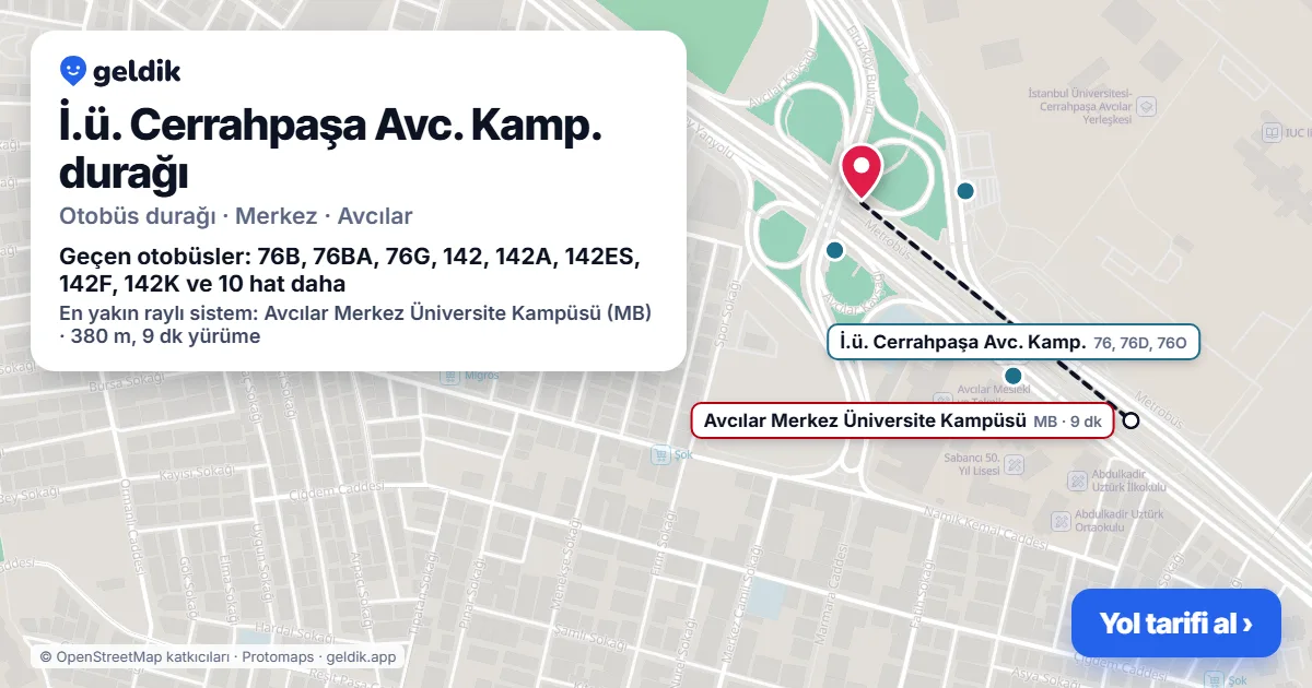 İ.ü. Cerrahpaşa Avc. Kamp. otobüs durağı haritada: konumu ve yakındaki duraklar