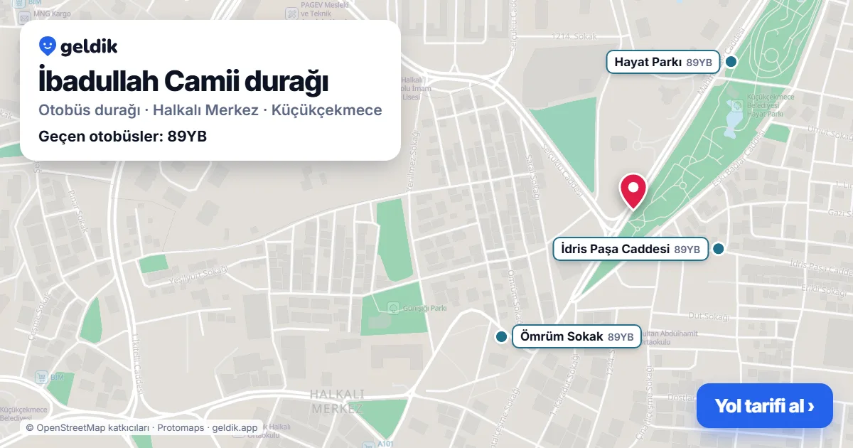 İbadullah Camii otobüs durağı haritada: konumu ve yakındaki duraklar