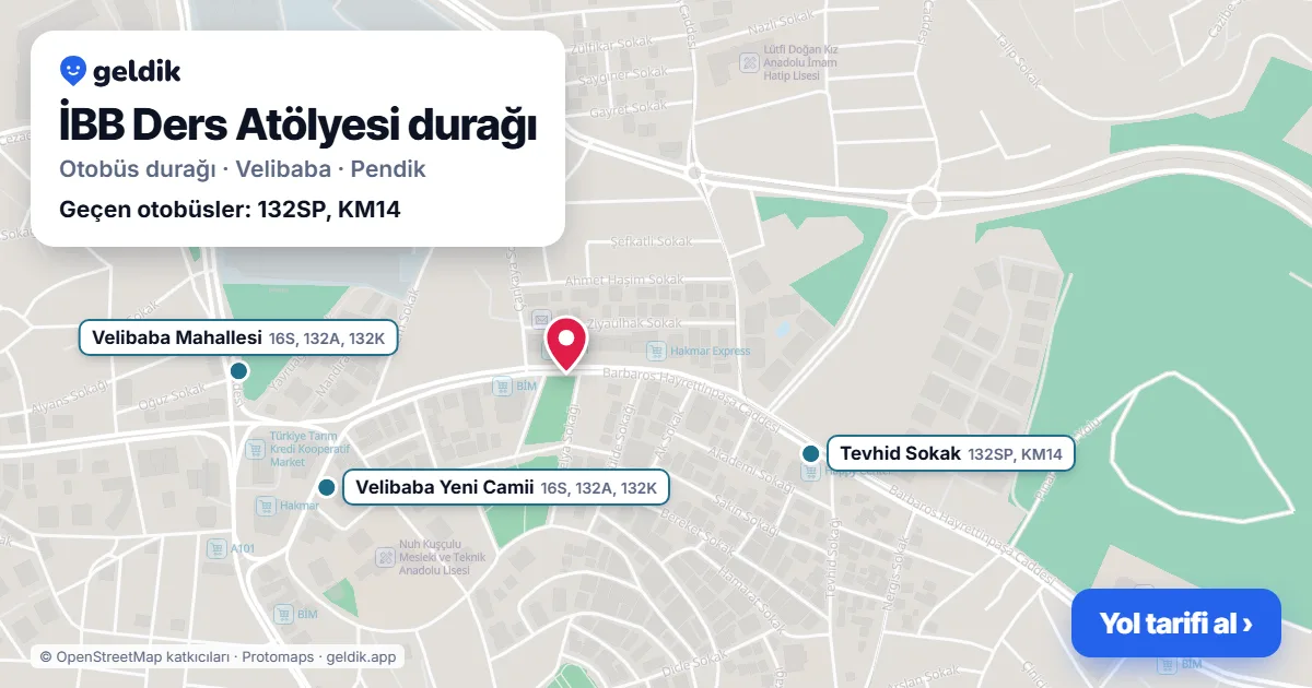 İBB Ders Atölyesi otobüs durağı haritada: konumu ve yakındaki duraklar