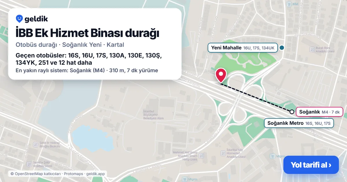 İBB Ek Hizmet Binası otobüs durağı haritada: konumu ve yakındaki duraklar