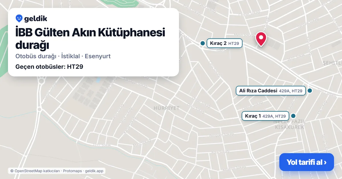 İBB Gülten Akın Kütüphanesi otobüs durağı haritada: konumu ve yakındaki duraklar