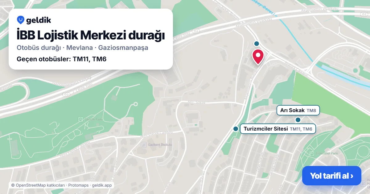 İBB Lojistik Merkezi otobüs durağı haritada: konumu ve yakındaki duraklar
