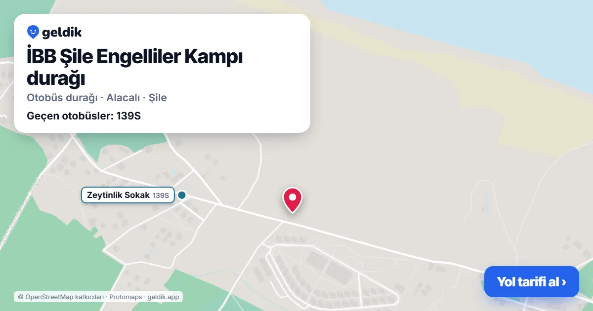 İBB Şile Engelliler Kampı otobüs durağı haritada: konumu ve yakındaki duraklar
