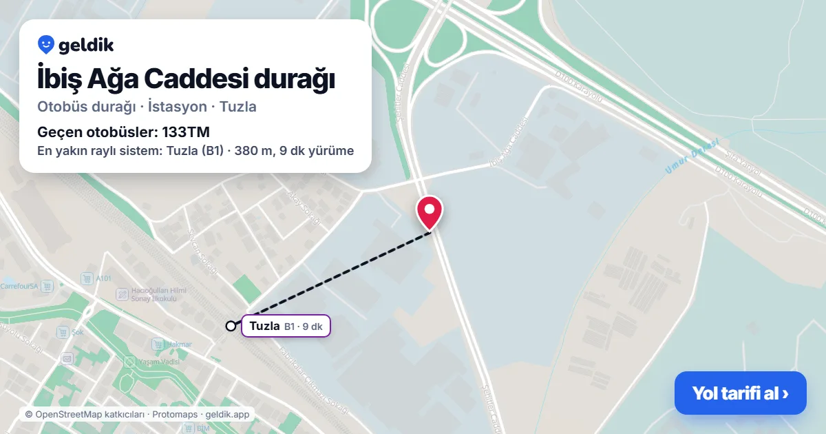 İbiş Ağa Caddesi otobüs durağı haritada: konumu ve yakındaki duraklar