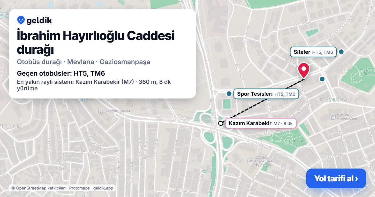 İbrahim Hayırlıoğlu Caddesi otobüs durağı haritada: konumu ve yakındaki duraklar