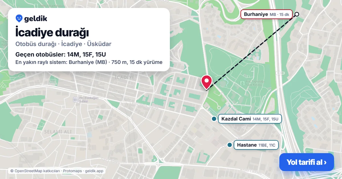 İcadiye otobüs durağı haritada: konumu ve yakındaki duraklar