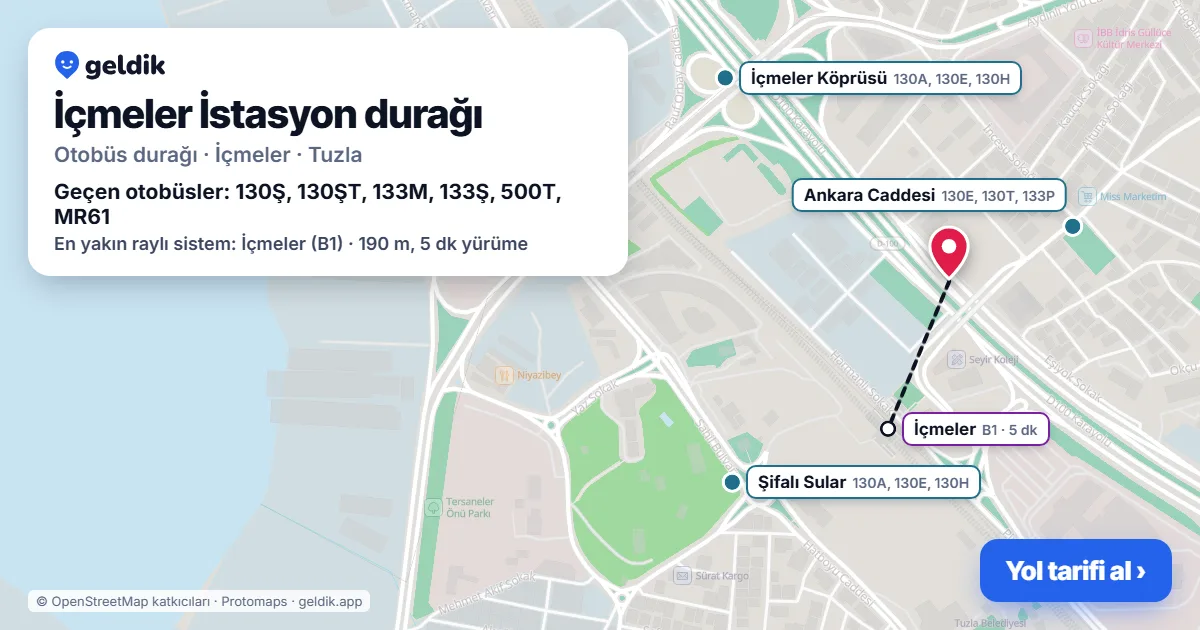 İçmeler İstasyon otobüs durağı haritada: konumu ve yakındaki duraklar