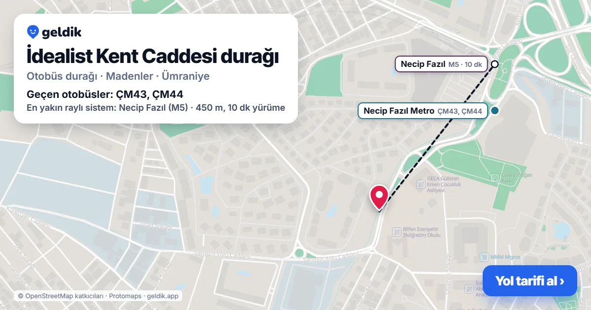 İdealist Kent Caddesi otobüs durağı haritada: konumu ve yakındaki duraklar