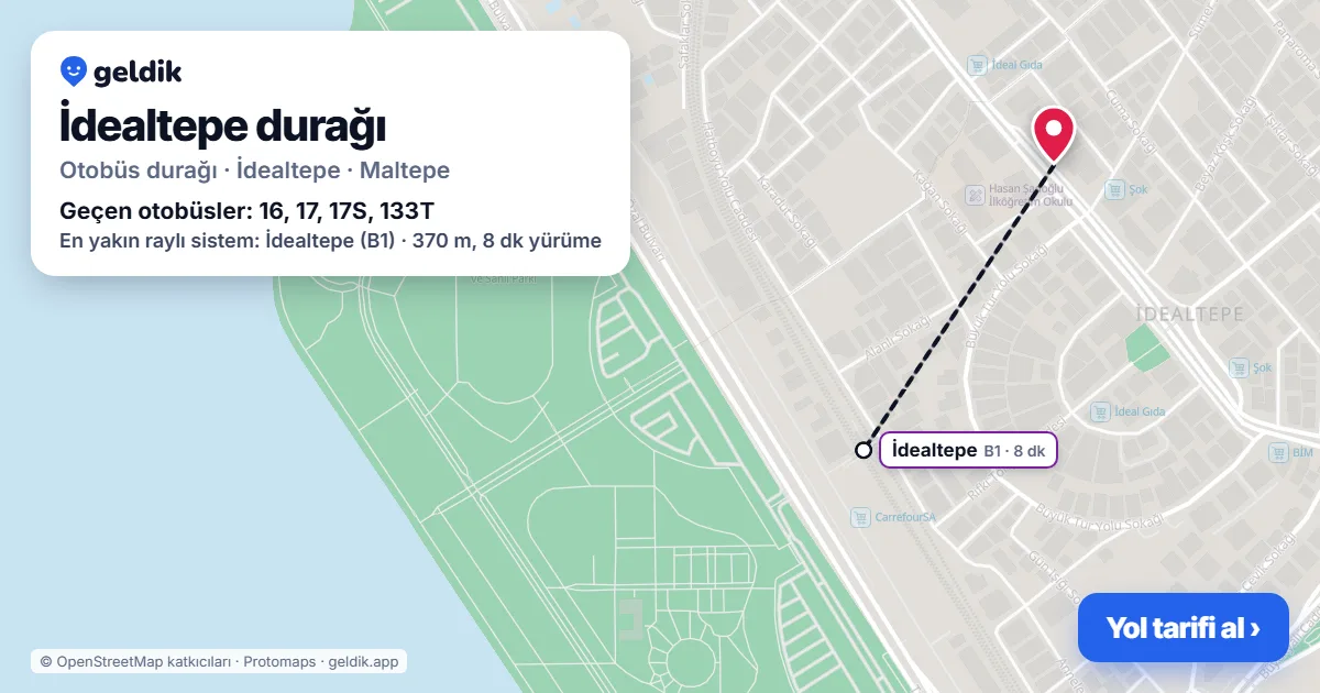 İdealtepe otobüs durağı haritada: konumu ve yakındaki duraklar