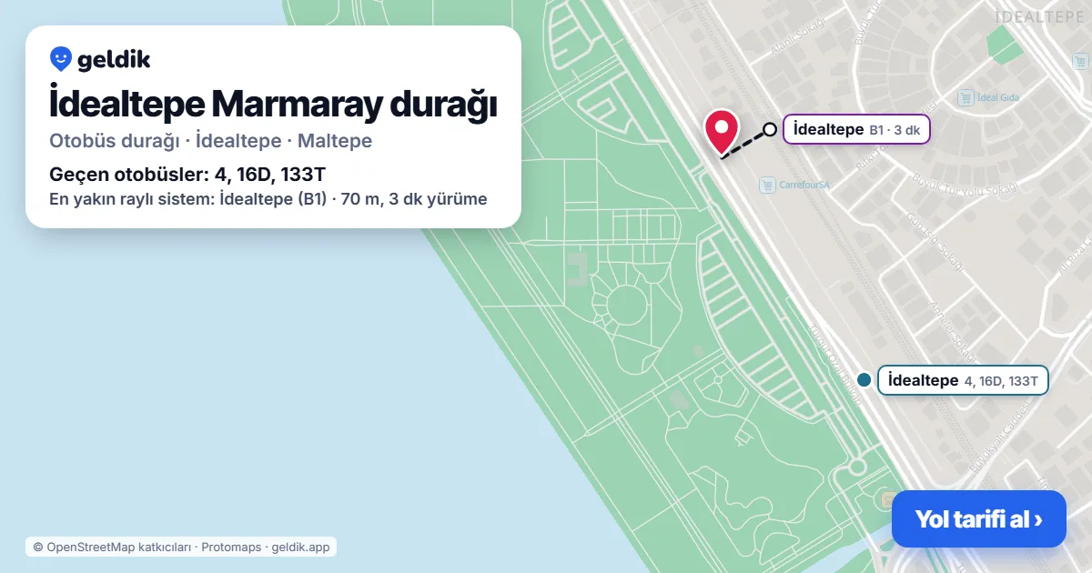 İdealtepe Marmaray otobüs durağı haritada: konumu ve yakındaki duraklar