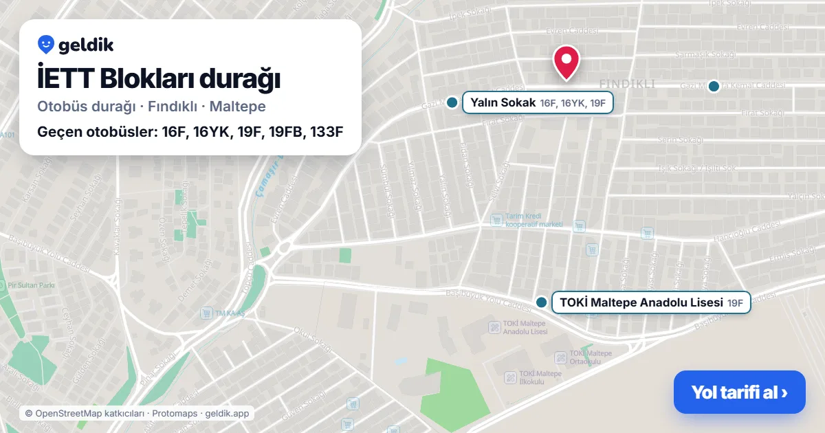 İETT Blokları otobüs durağı haritada: konumu ve yakındaki duraklar