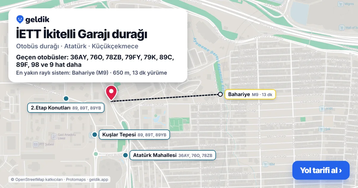 İETT İkitelli Garajı otobüs durağı haritada: konumu ve yakındaki duraklar