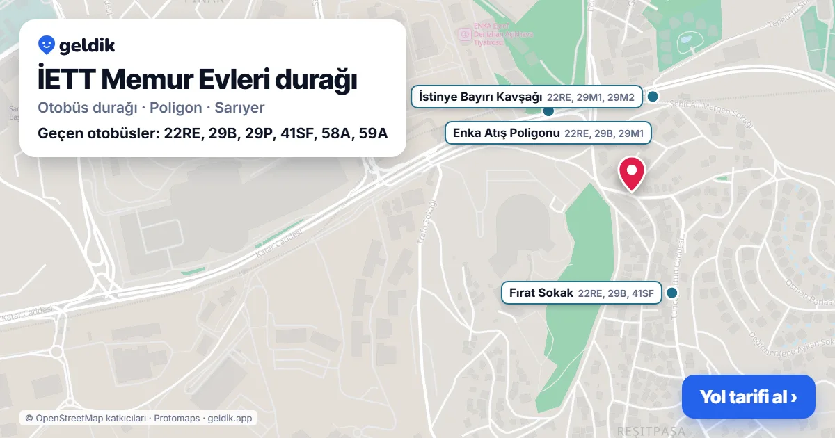 İETT Memur Evleri otobüs durağı haritada: konumu ve yakındaki duraklar
