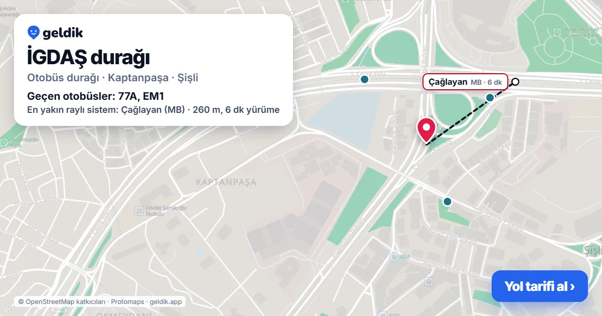İGDAŞ otobüs durağı haritada: konumu ve yakındaki duraklar