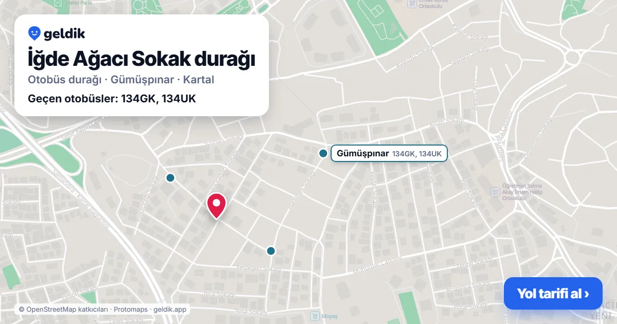 İğde Ağacı Sokak otobüs durağı haritada: konumu ve yakındaki duraklar