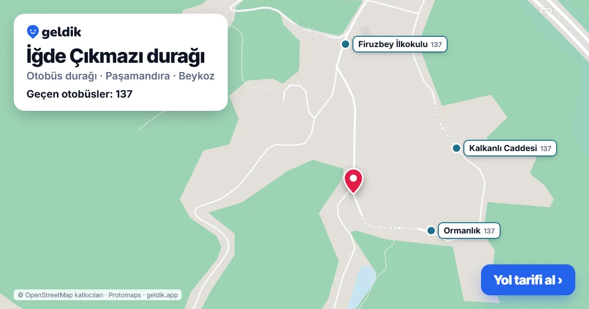 İğde Çıkmazı otobüs durağı haritada: konumu ve yakındaki duraklar