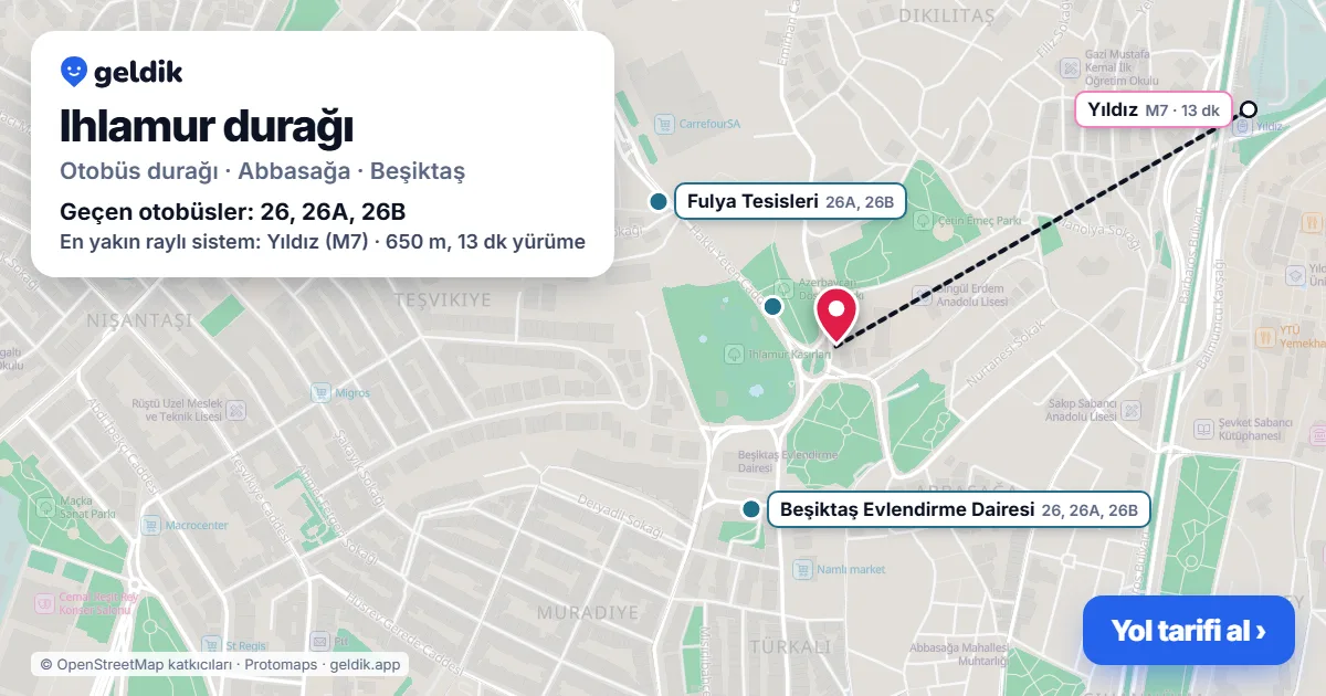 Ihlamur otobüs durağı haritada: konumu ve yakındaki duraklar