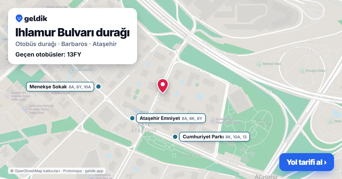 Ihlamur Bulvarı otobüs durağı haritada: konumu ve yakındaki duraklar