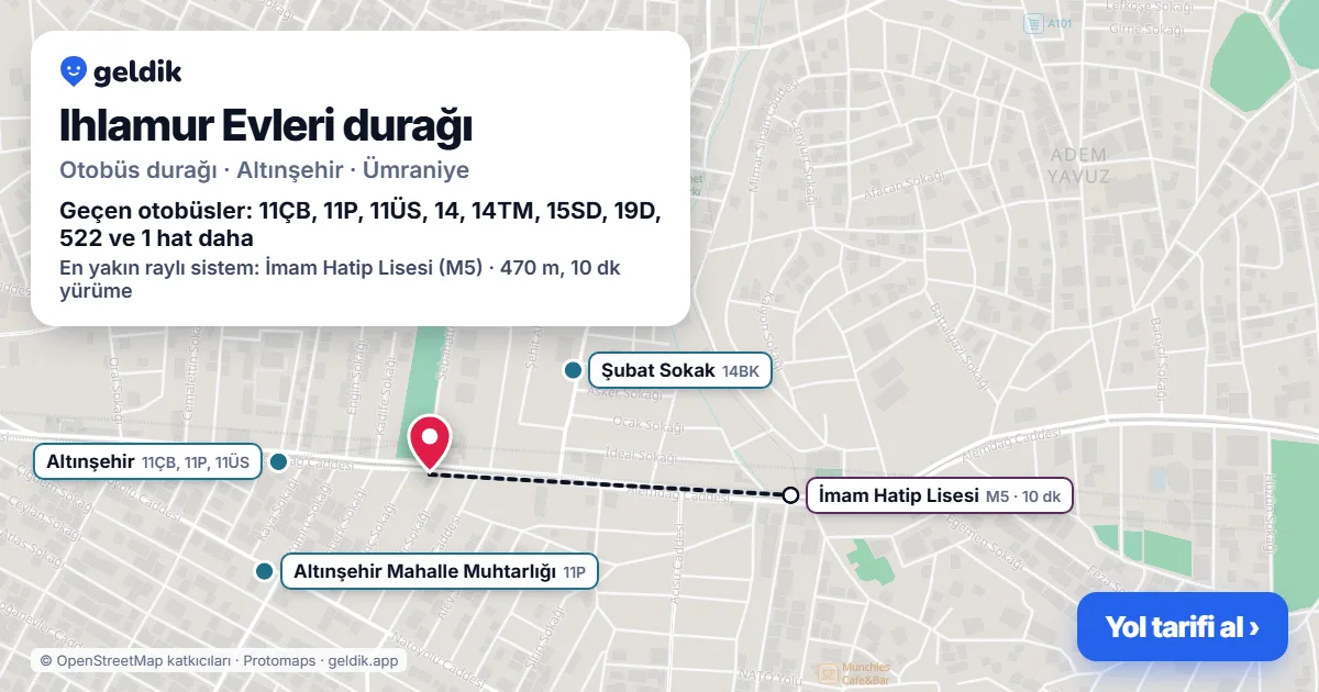 Ihlamur Evleri otobüs durağı haritada: konumu ve yakındaki duraklar