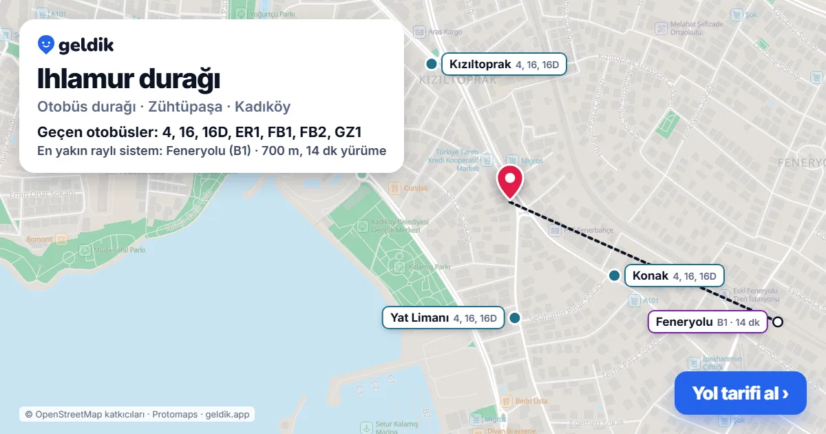 Ihlamur otobüs durağı haritada: konumu ve yakındaki duraklar