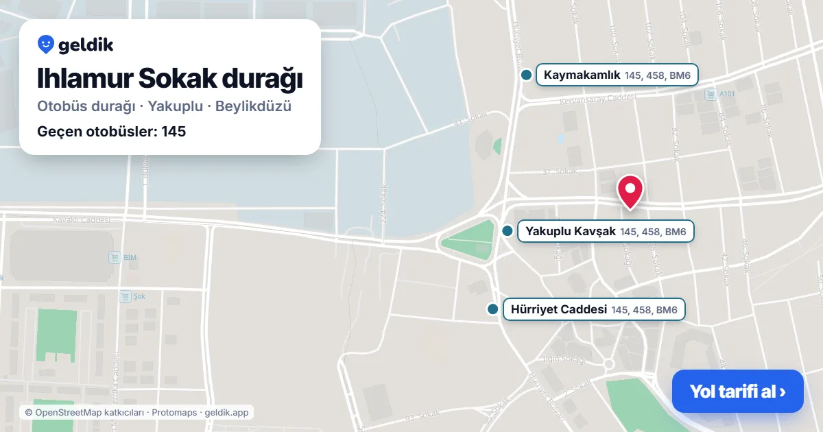Ihlamur Sokak otobüs durağı haritada: konumu ve yakındaki duraklar