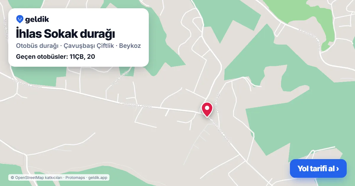 İhlas Sokak otobüs durağı haritada: konumu ve yakındaki duraklar