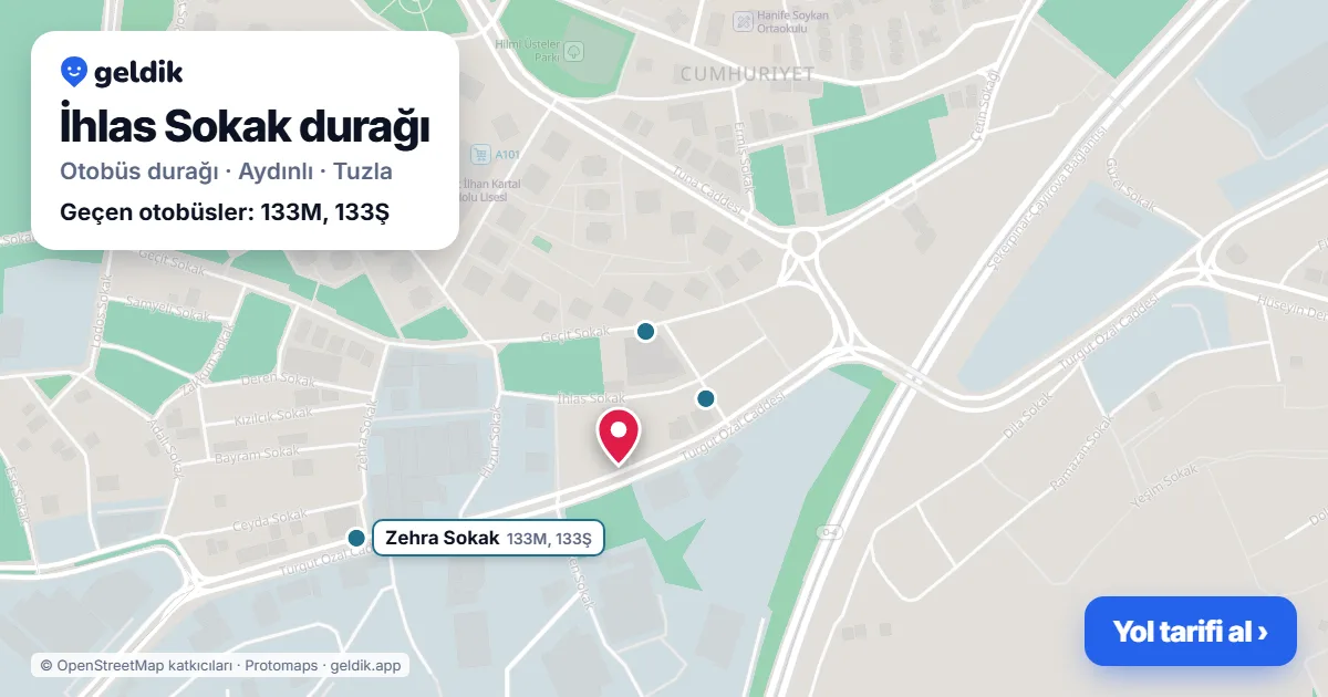 İhlas Sokak otobüs durağı haritada: konumu ve yakındaki duraklar